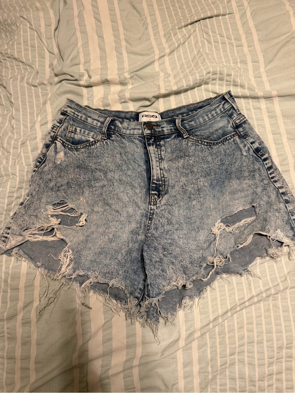 RSQ Acid Wash Distressed High Waist Denim Shorts - Light Blue